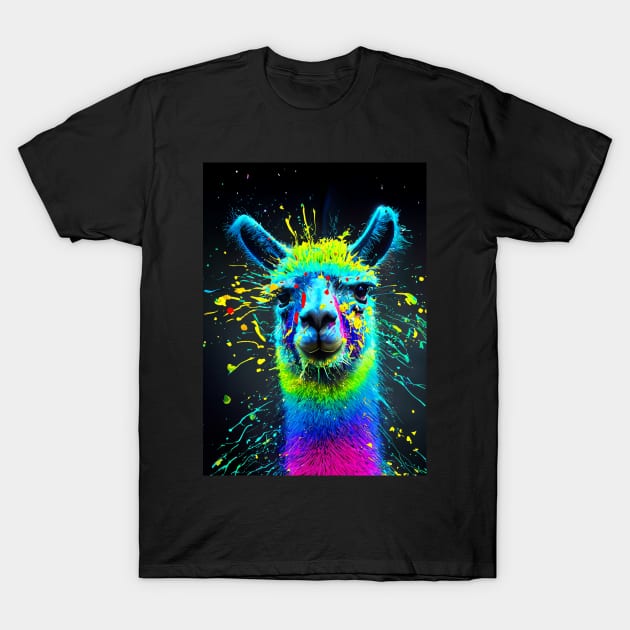 Splatter Paint Llama T-Shirt by Treherne